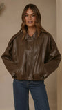 Leela Vegan Leather Bomber Jacket Brown