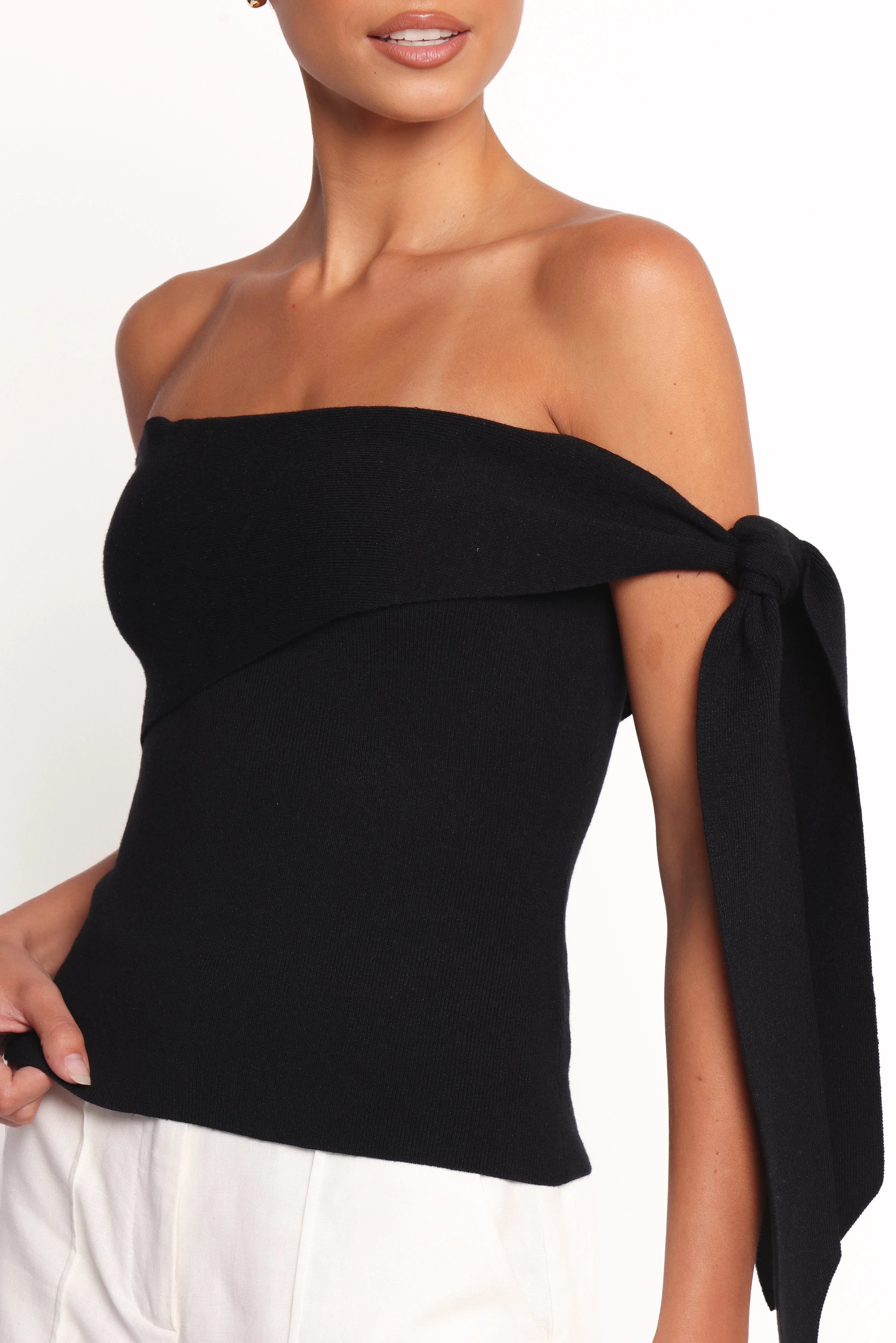 Charama Off Shoulder Knit Top Black