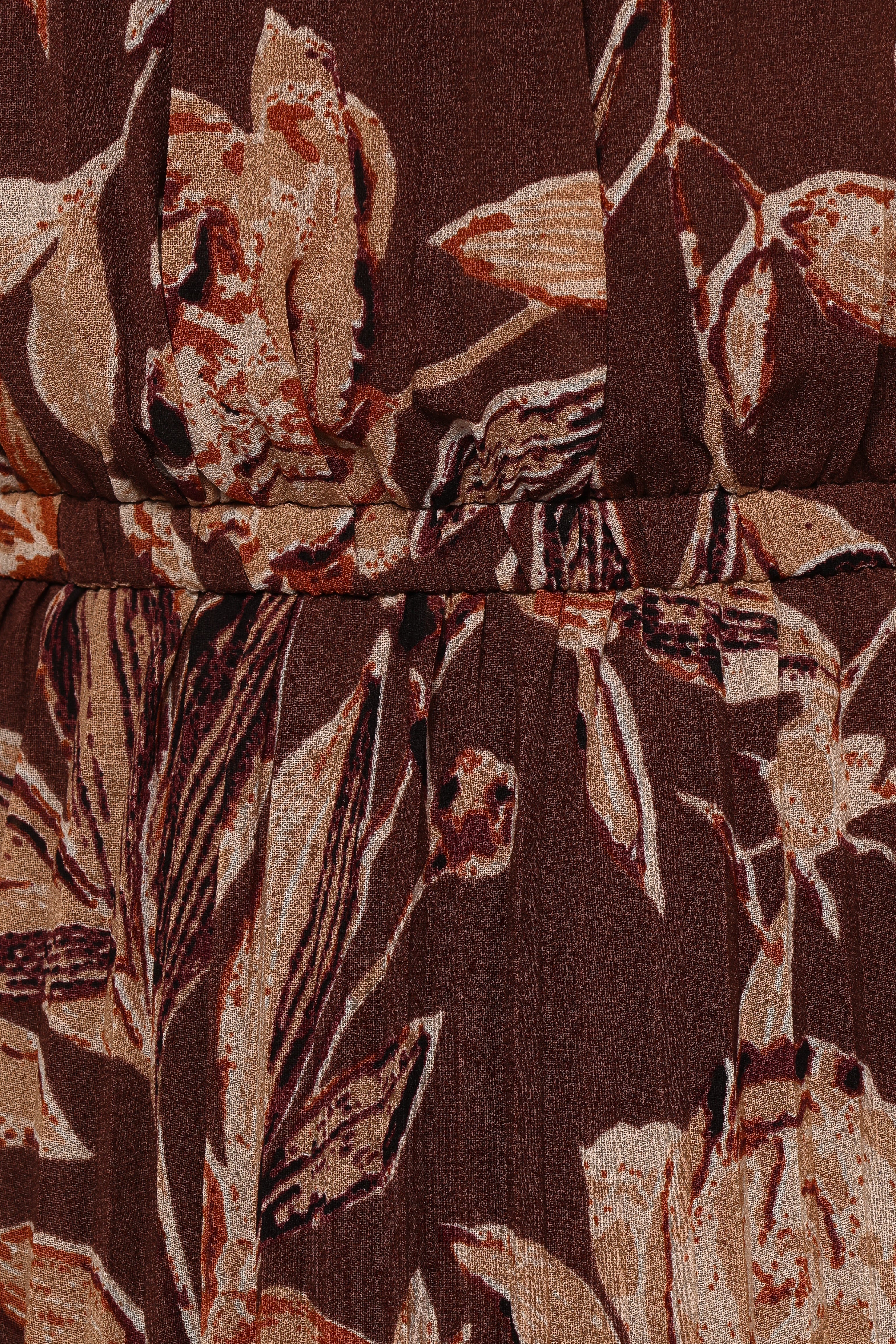 Hilary Pleated Maxi Dress Brown Floral