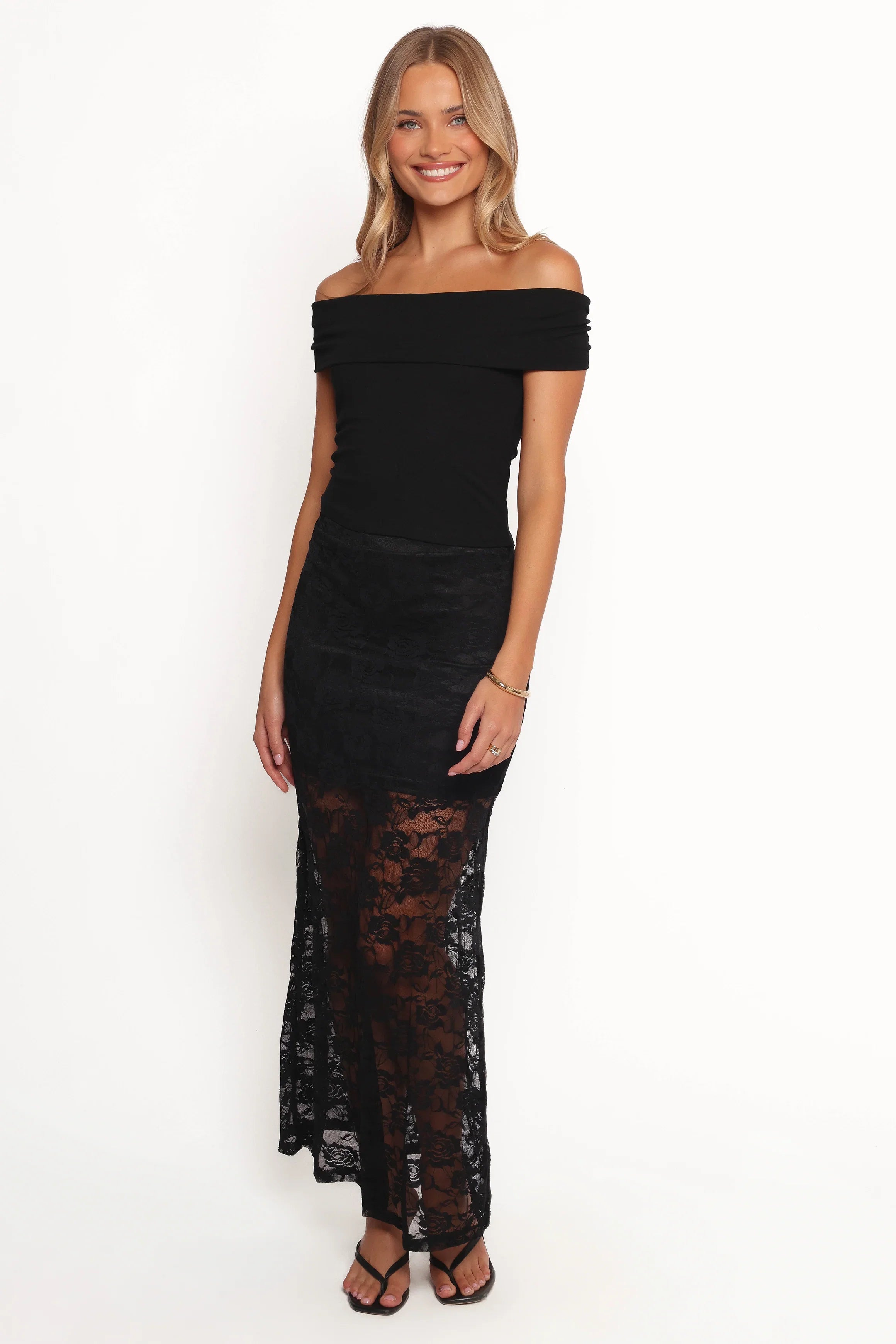 Laken Sheer Lace Maxi Skirt Black