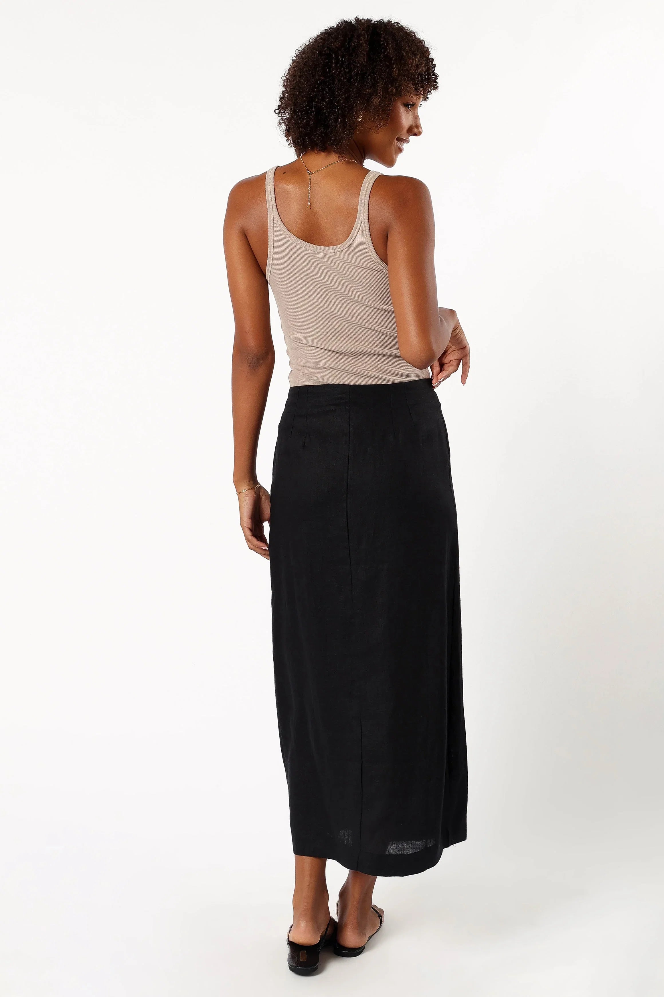 Finley Linen Midi Skirt Black