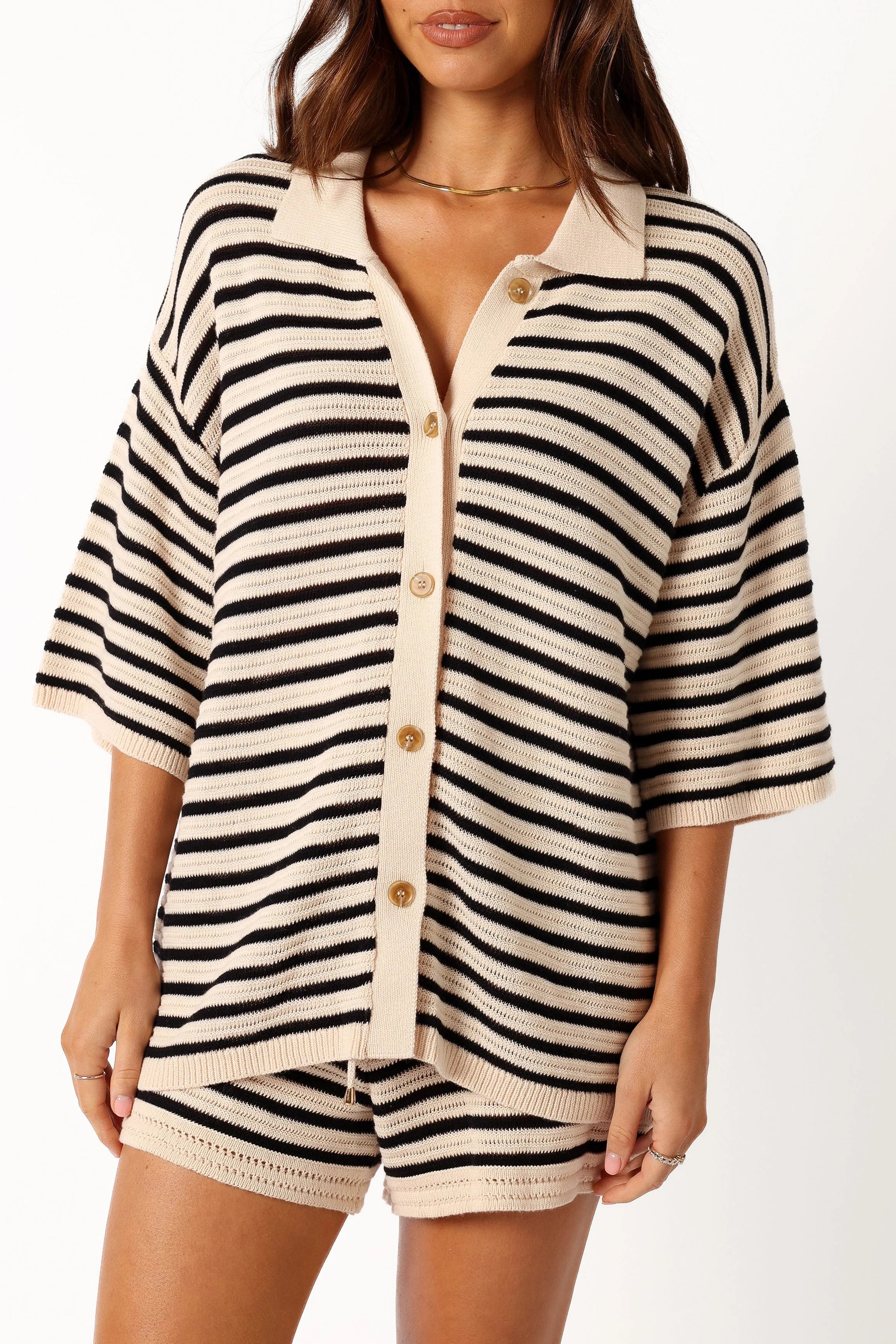 Cherie Knit Shirt Sand Black