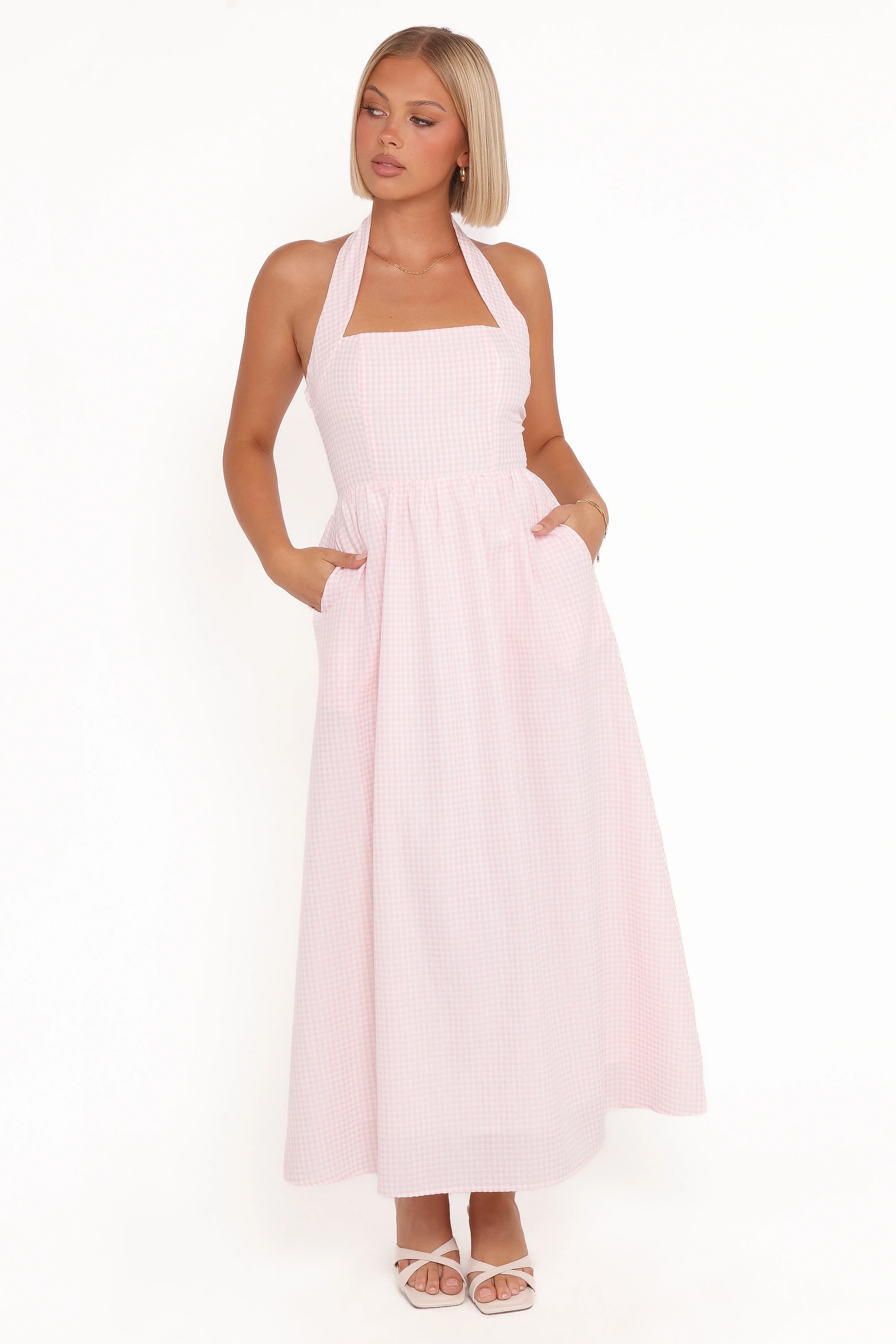 Margerie Halter Dress Pink Gingham