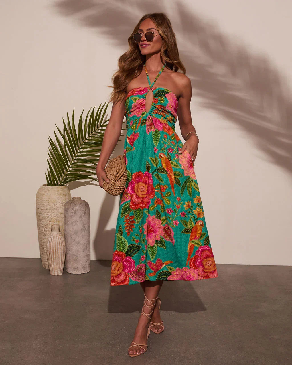 Jessica Floral Halter Midi Dress