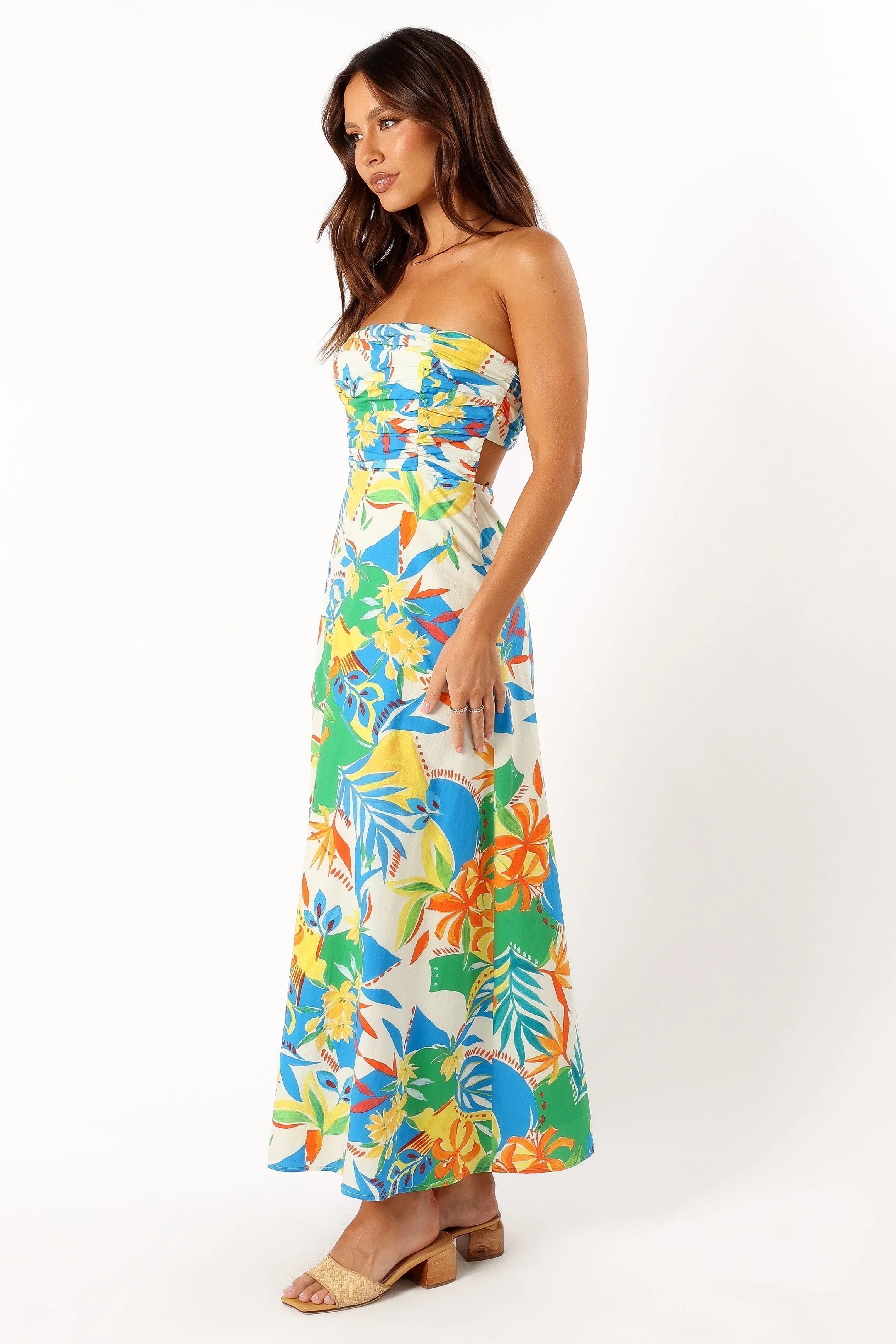 Harriet Strapless Midi Dress Malta Print