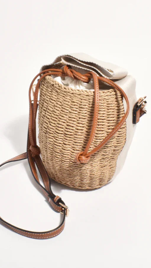 Cleo Woven Bucket Handbag Natural Tan
