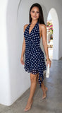 Amour Polka Dot Wrap Mini Dress Navy Blue