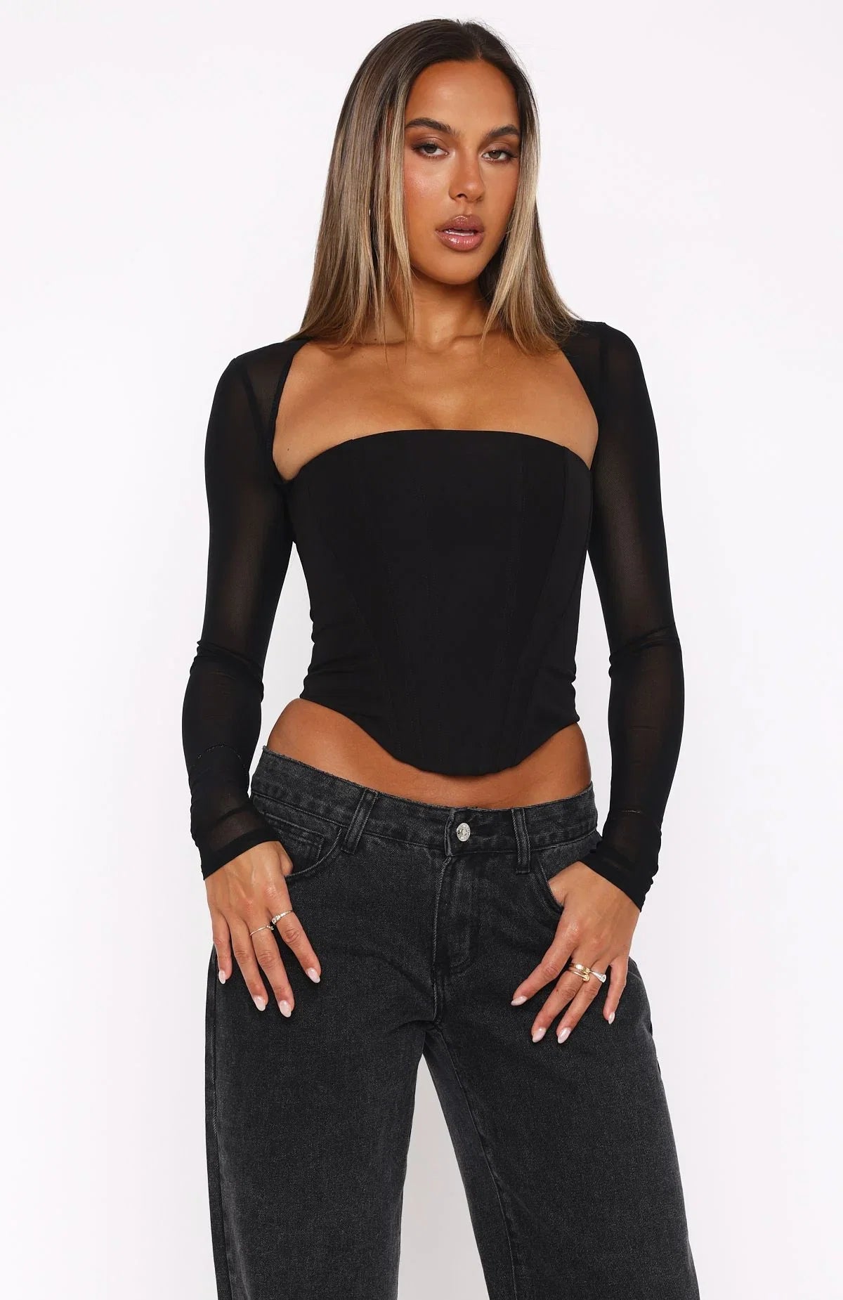 Notice Me Long Sleeve Bustier Black