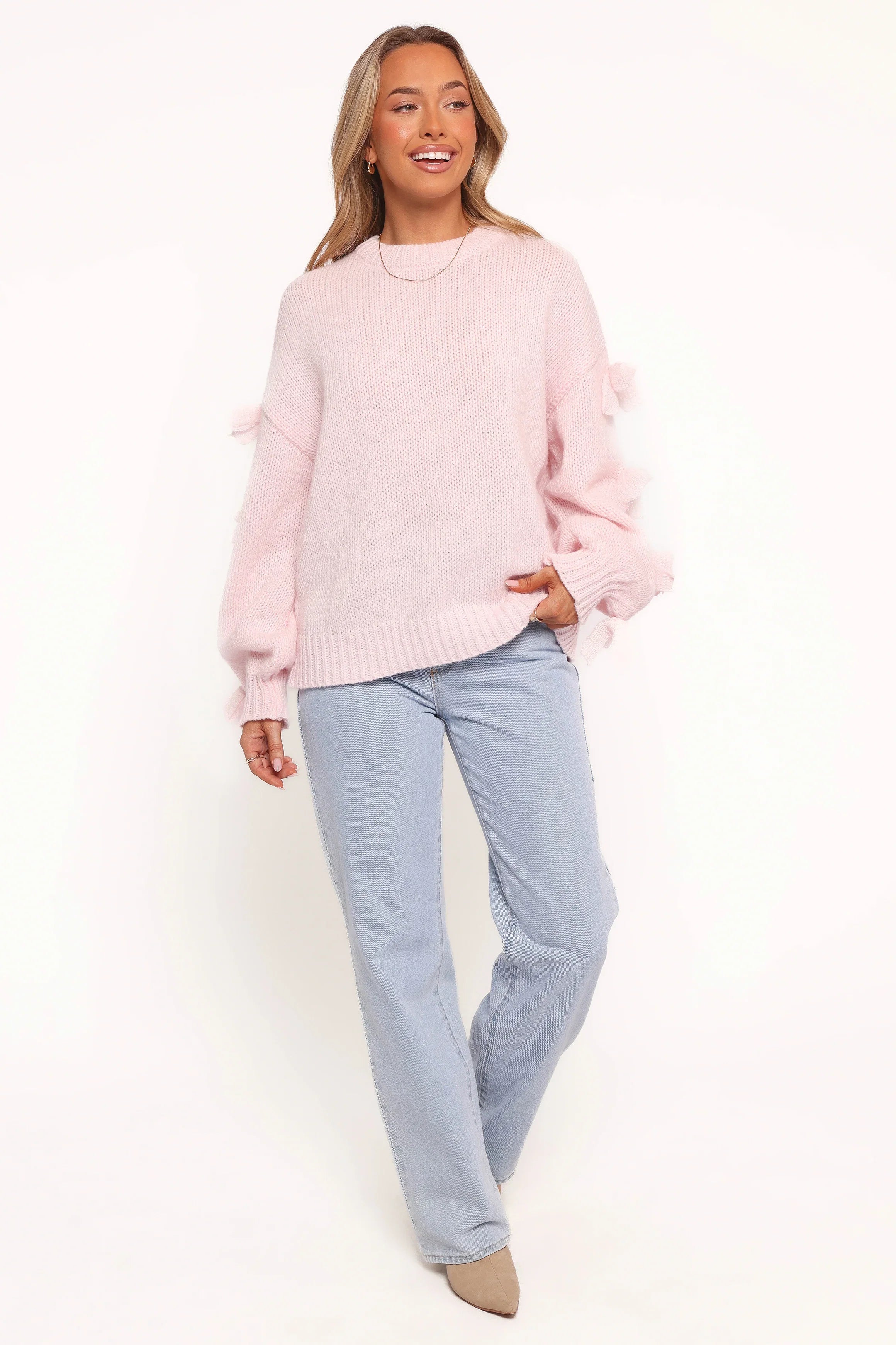 Lover Tie Sleeve Knit Sweater Pink
