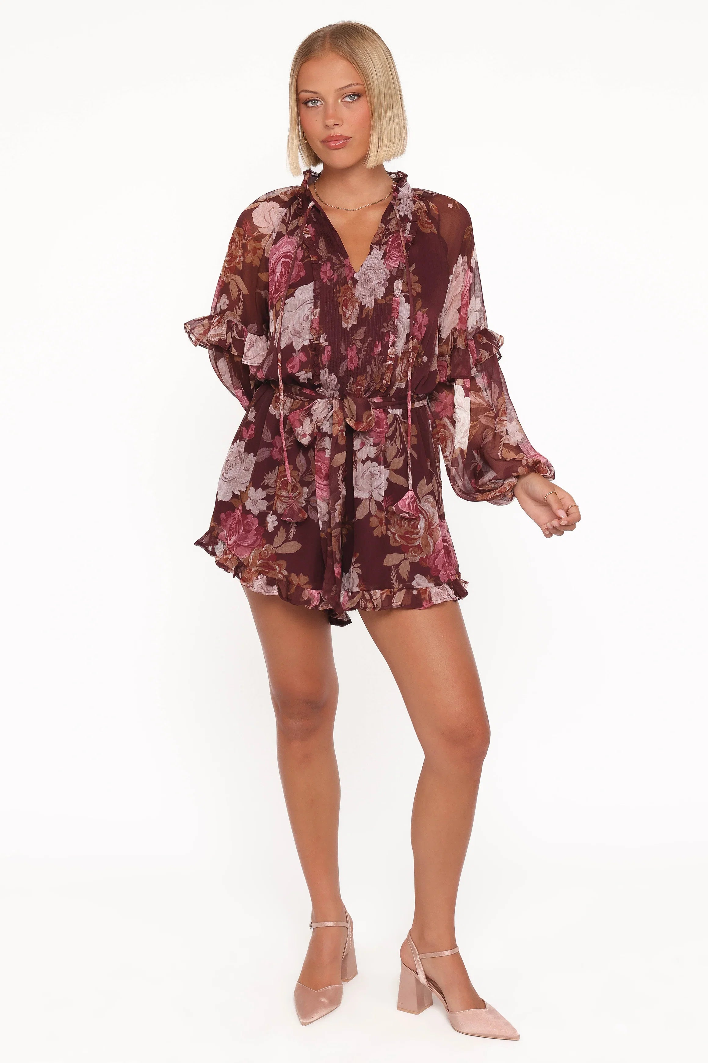 Delaney Long Sleeve Romper Brandy Bloom