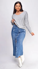 Tulli Blue Medium Wash Midi Denim Skirt