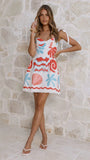 Olliana Mini Dress Red Blue Print