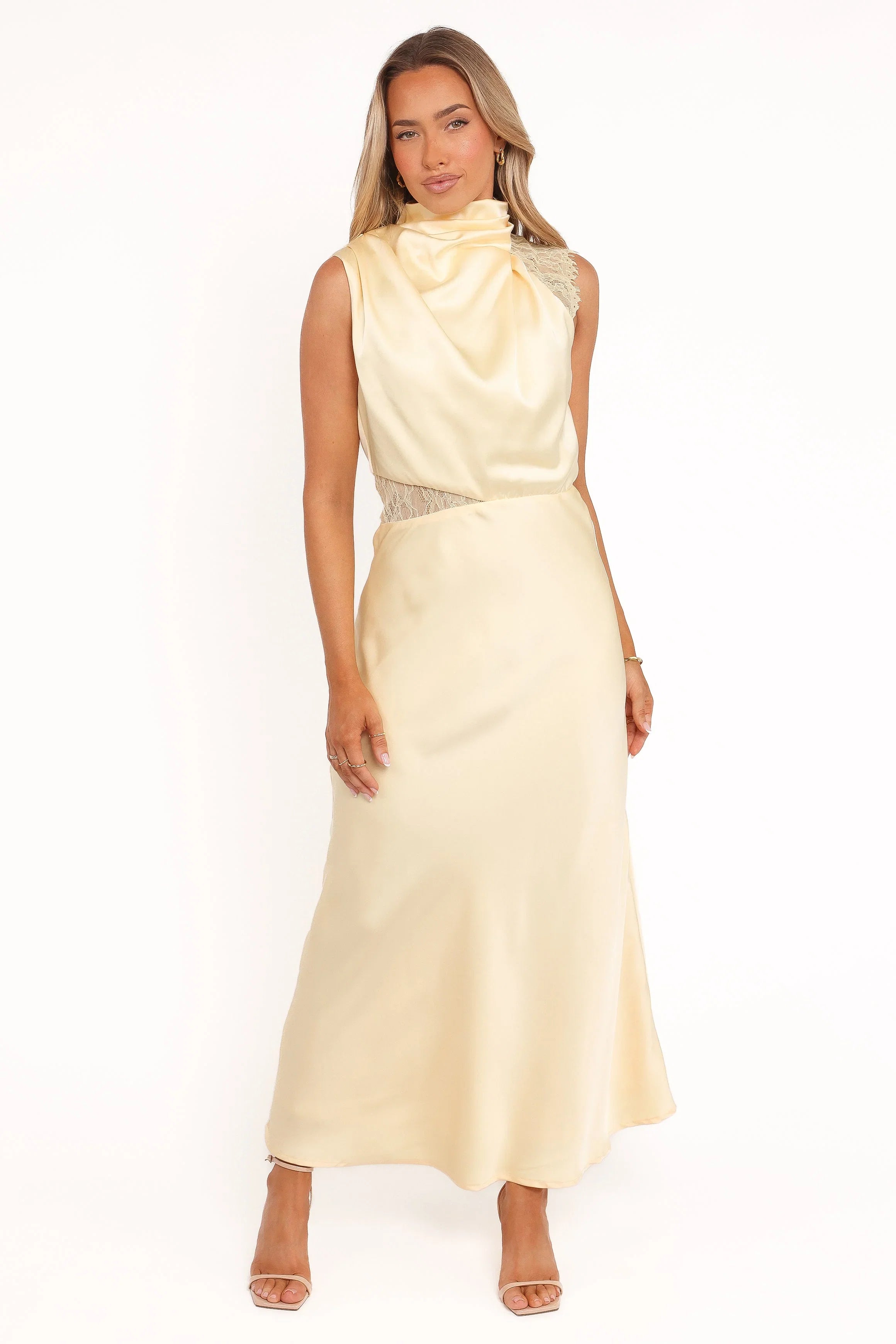 Anabelle Halter Neck Lace Maxi Dress Butter Yellow