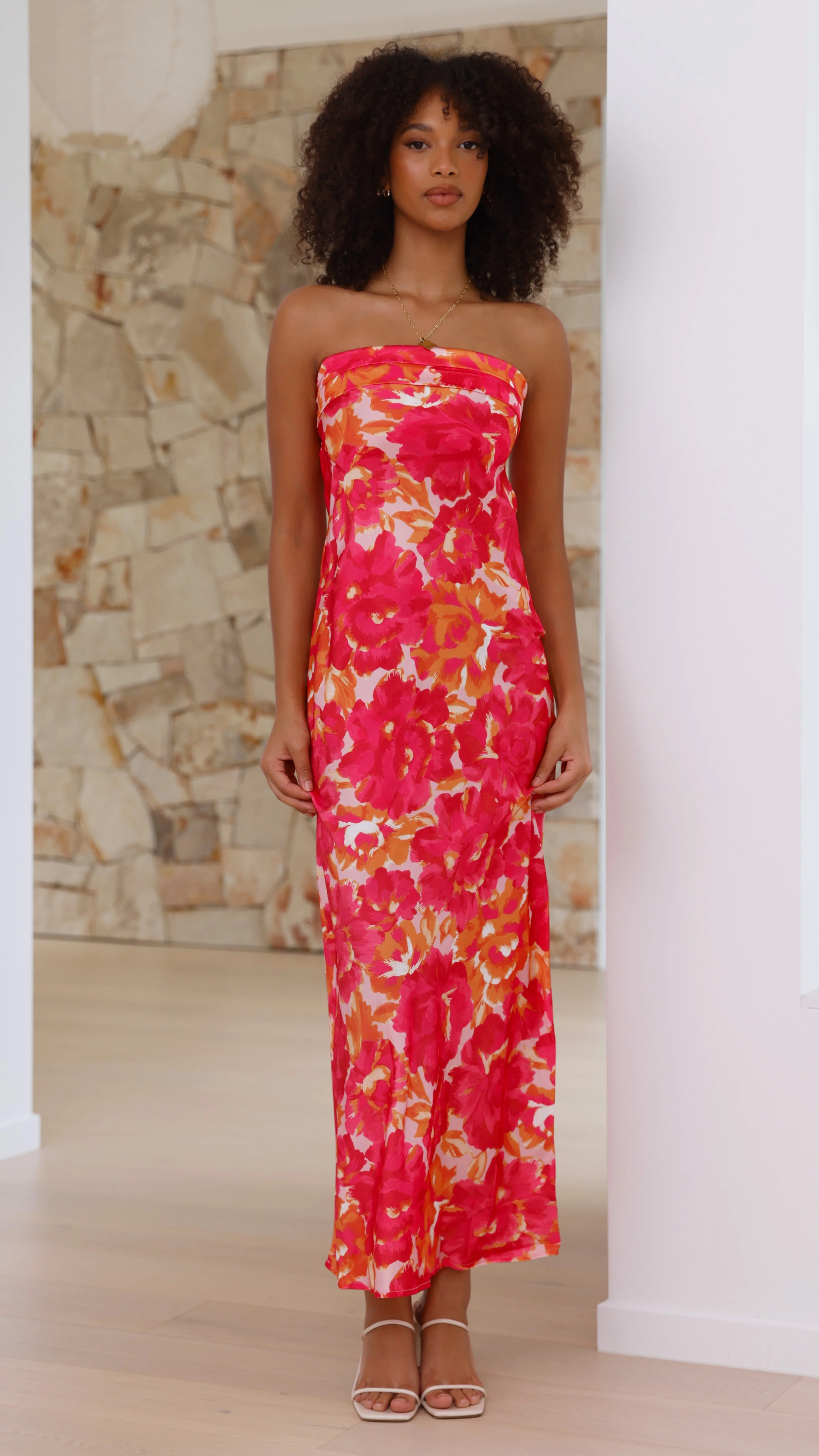 Miya Maxi Dress Pink Red Floral
