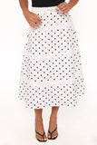 Lucia Tiered Midi Skirt White Polka Dot