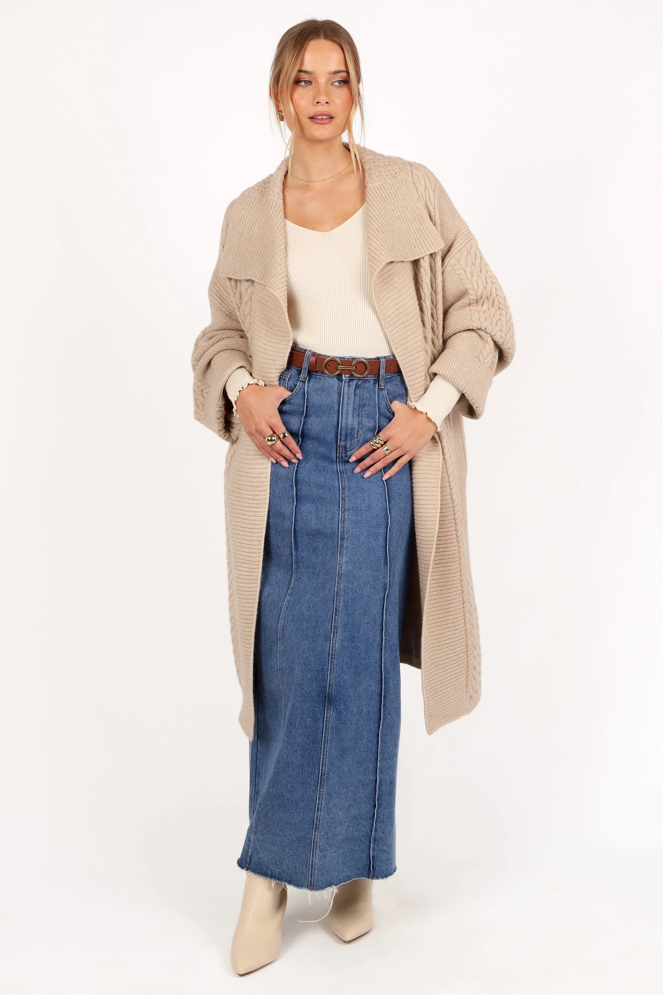Soma Oversized Open Front Cardigan Beige