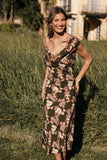 Kamryn Midi Dress Olive Floral