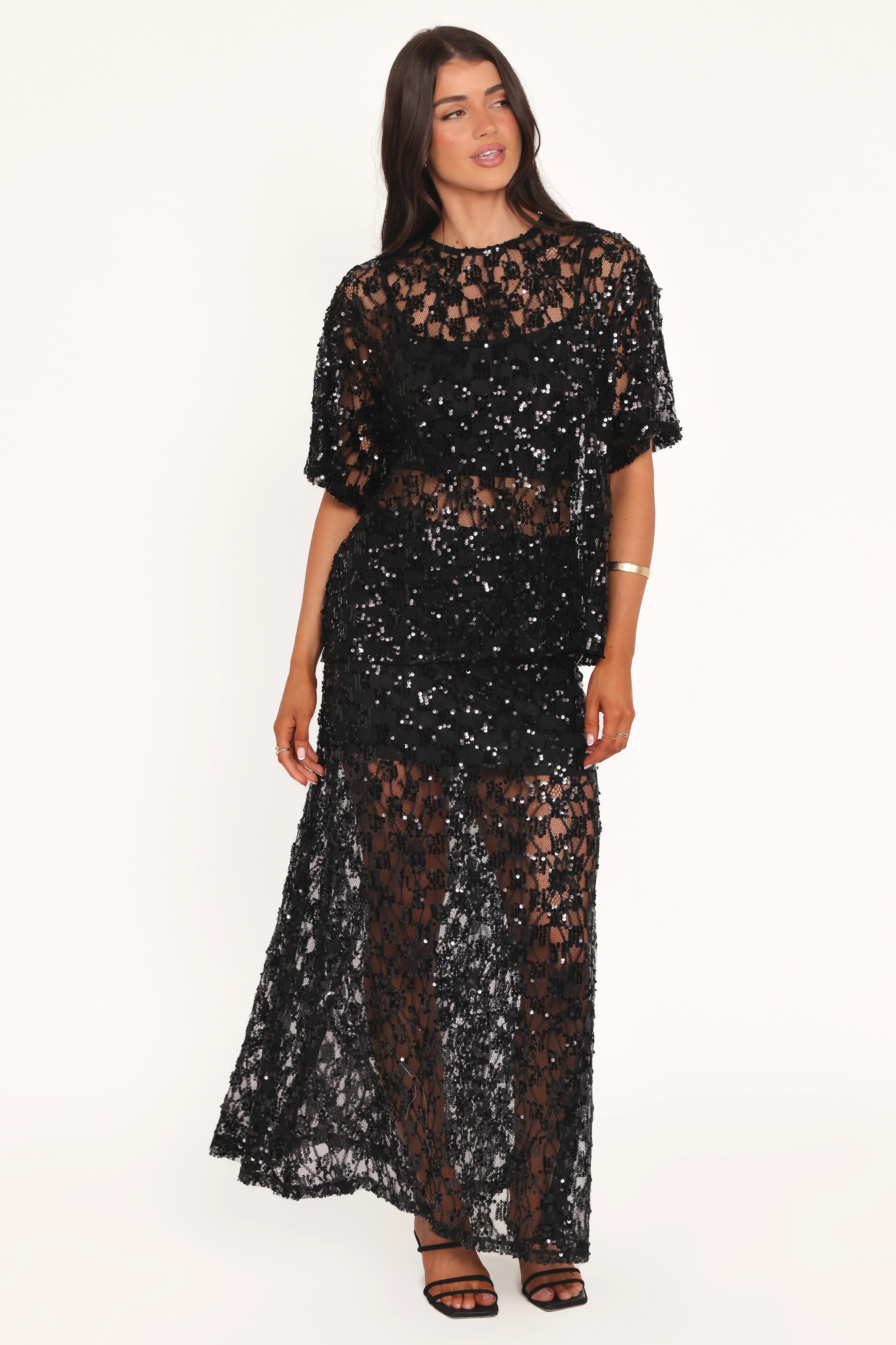 Yonder Sheer Lace Tee Top Black