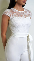 Lorissa Lace Detail Cap Sleeve Jumpsuit White