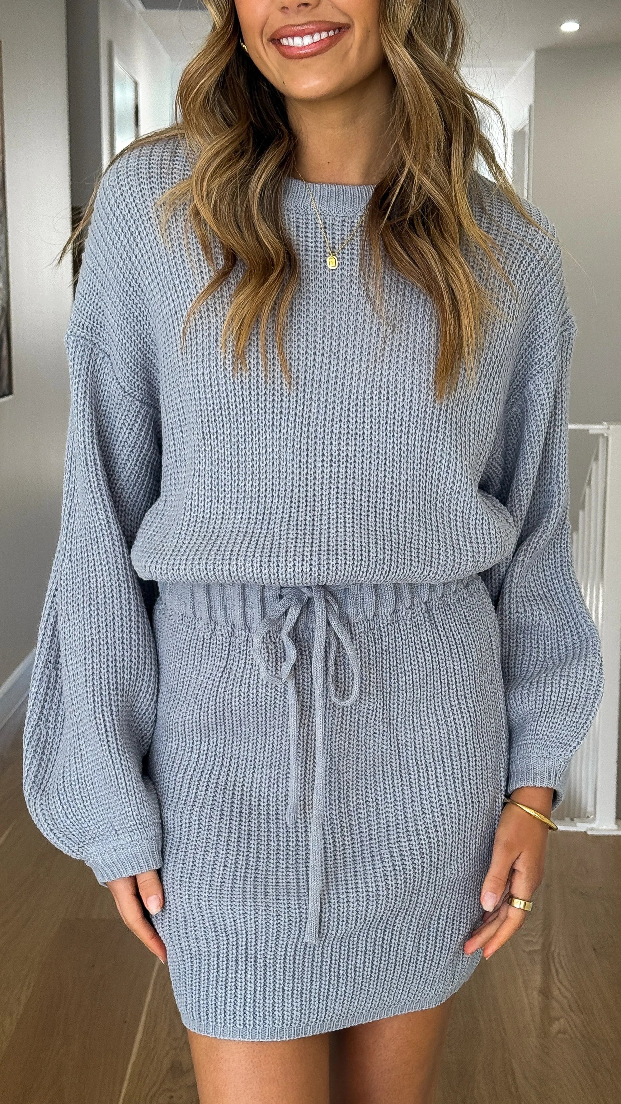 Feya Knit Mini Dress Blue