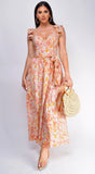 Valeria Corset Ruffle Midi Dress Sunset Floral