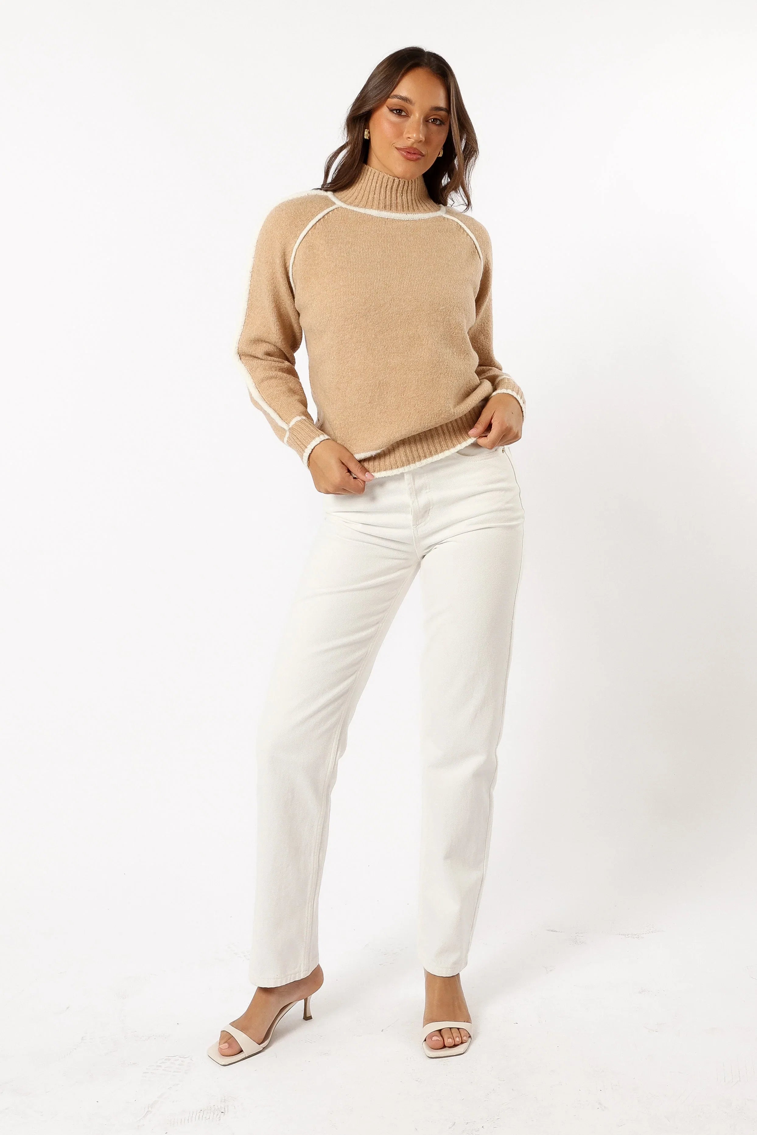 Rylee Contrast Hem Knit Sweater Camel