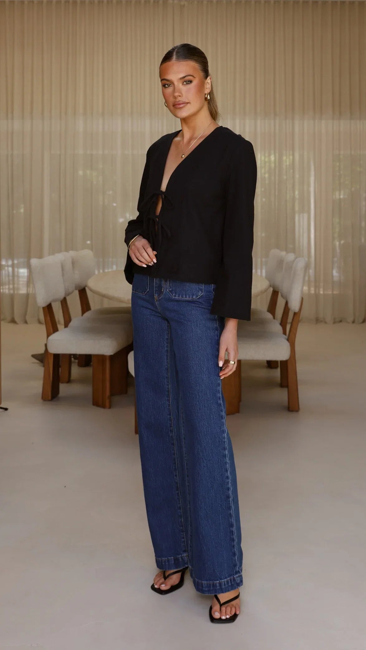 Kiera Tie Front Top Black