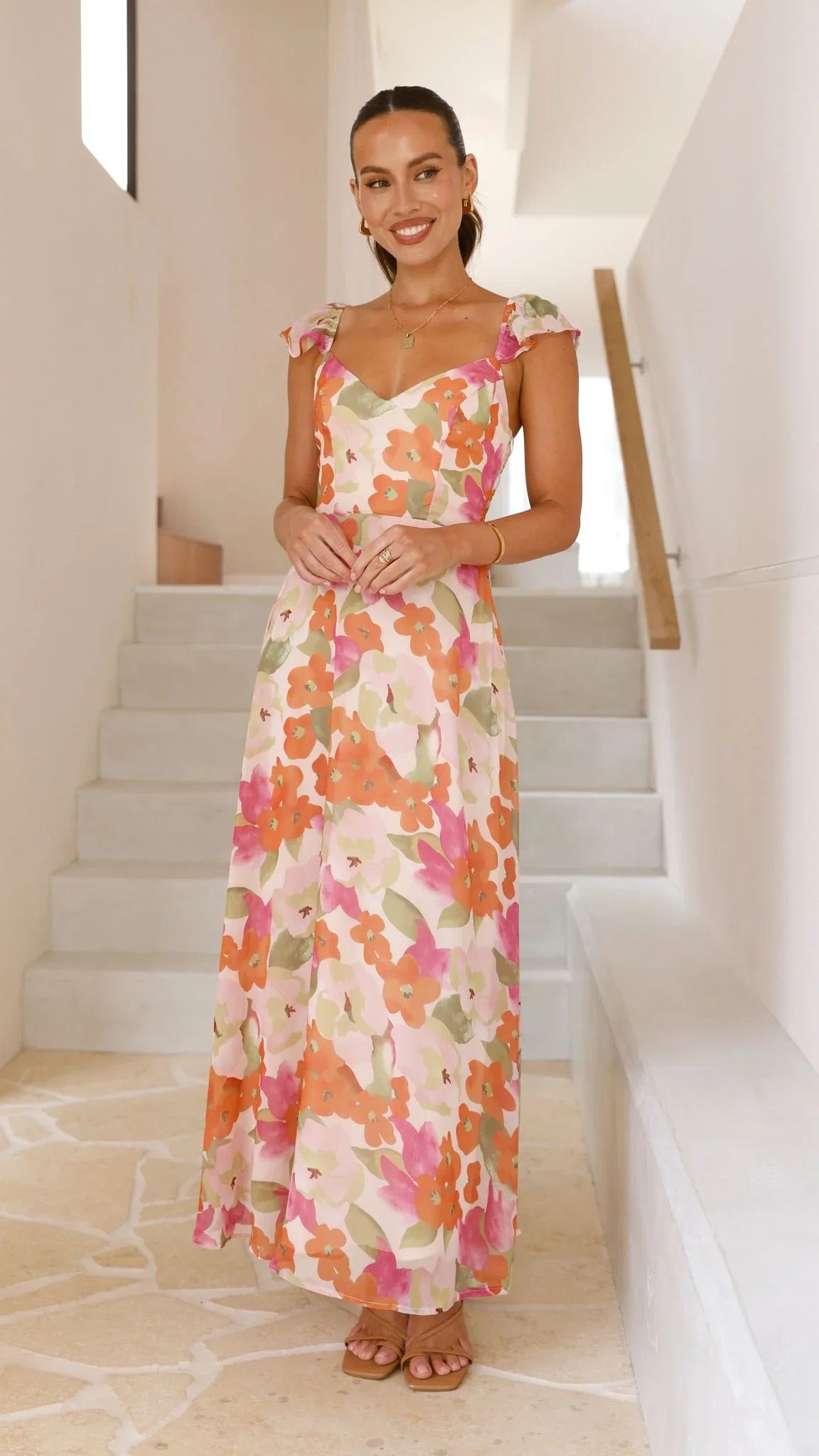Calais Maxi Dress Orange Floral
