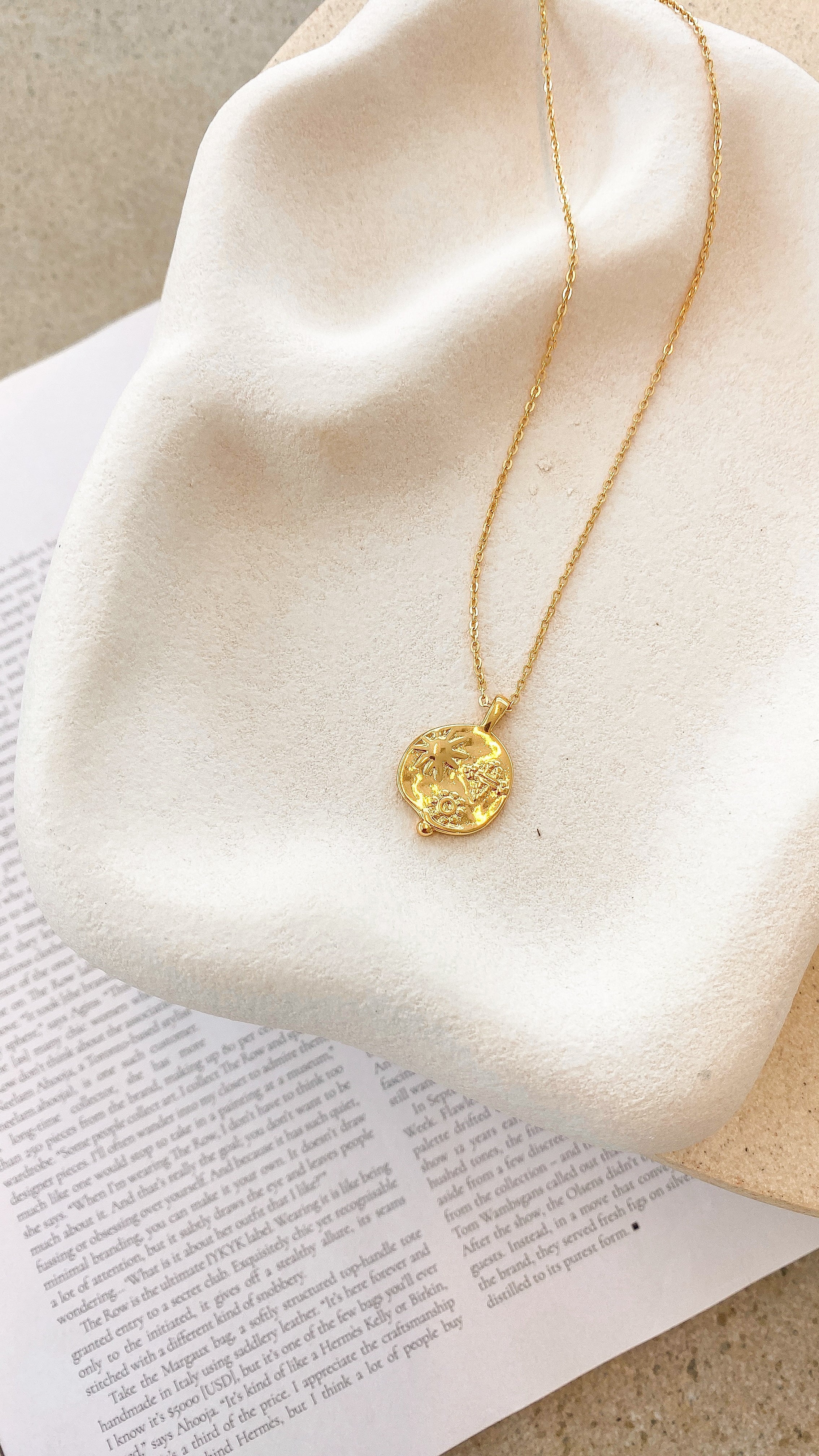 Ocean Coin Charm Necklace Gold