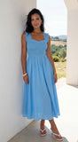 Bluebell Smocked Sweetheart Midi Dress Blue