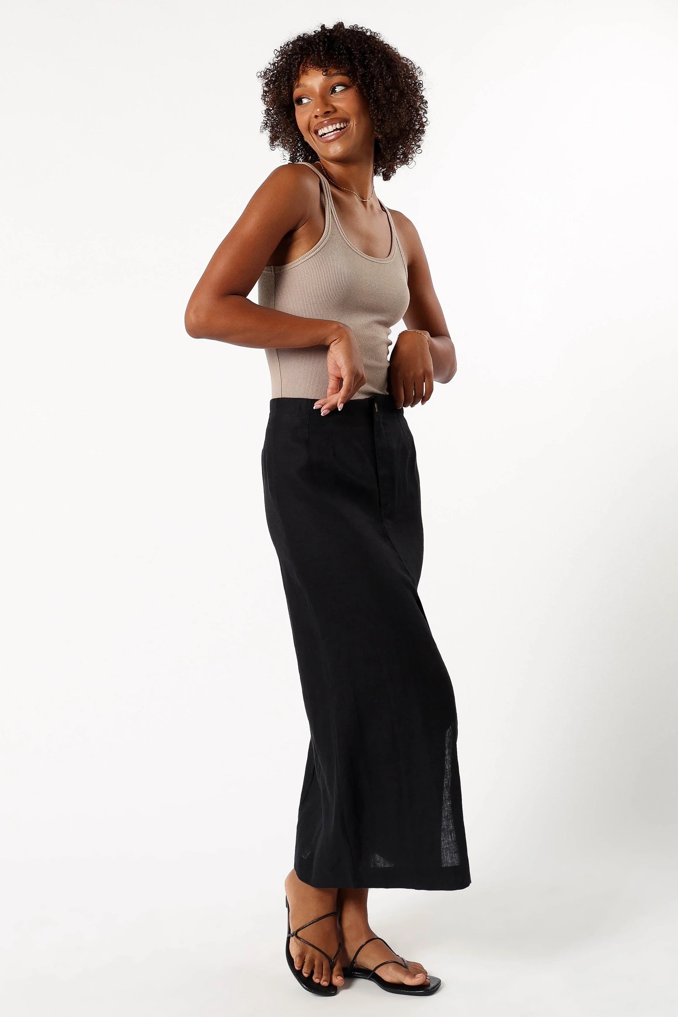 Finley Linen Midi Skirt Black
