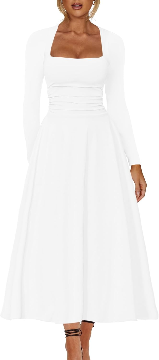 A Line Maxi Dress Ruffle Flowy Formal Long Dresses