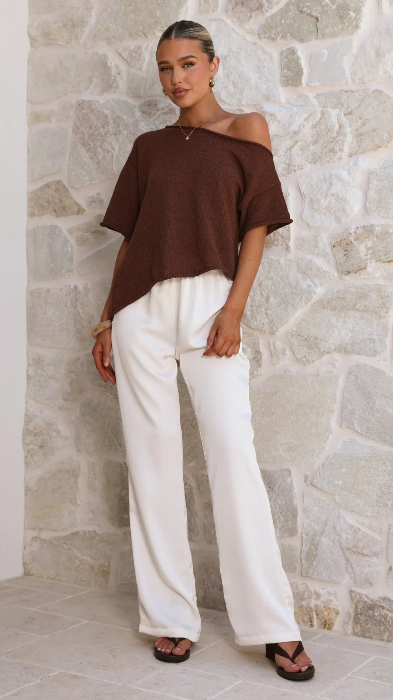 Blair Off Shoulder Tee Chocolate