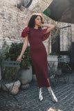 Cally Ruffle Sleeve Midi Dress Wine