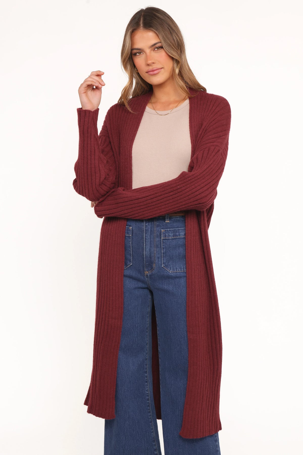 Jasmia Long Cardigan Wine