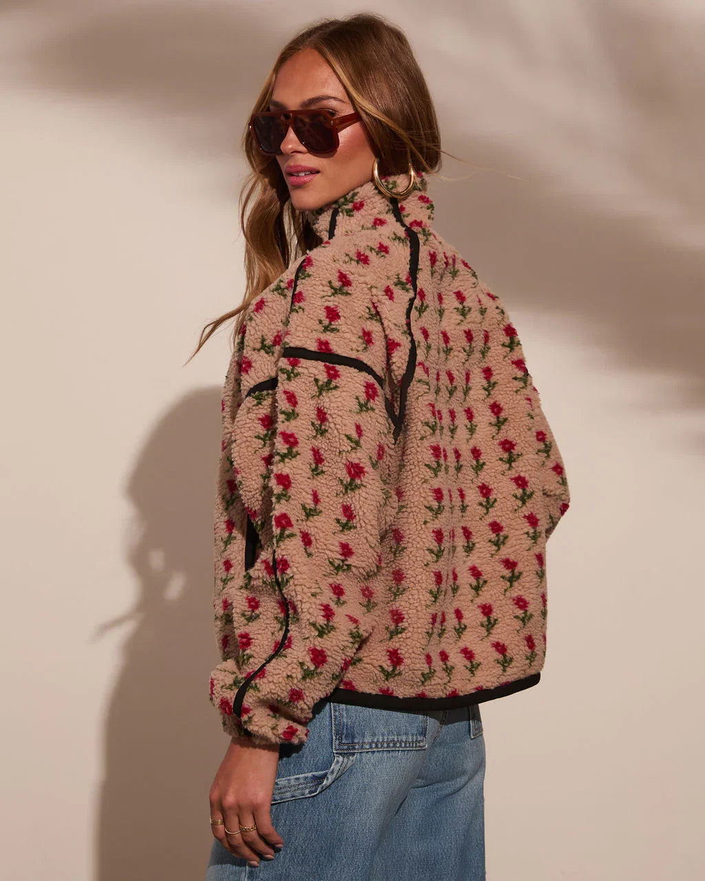 Pauleen Sherpa Floral Quarter Zip Sweatshirt