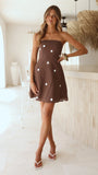 Liara Strapless Mini Dress Brown White Polka