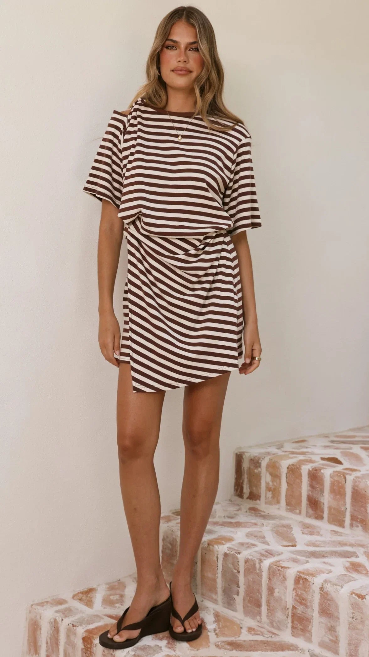 Adelia Mini Dress Chocolate Stripe