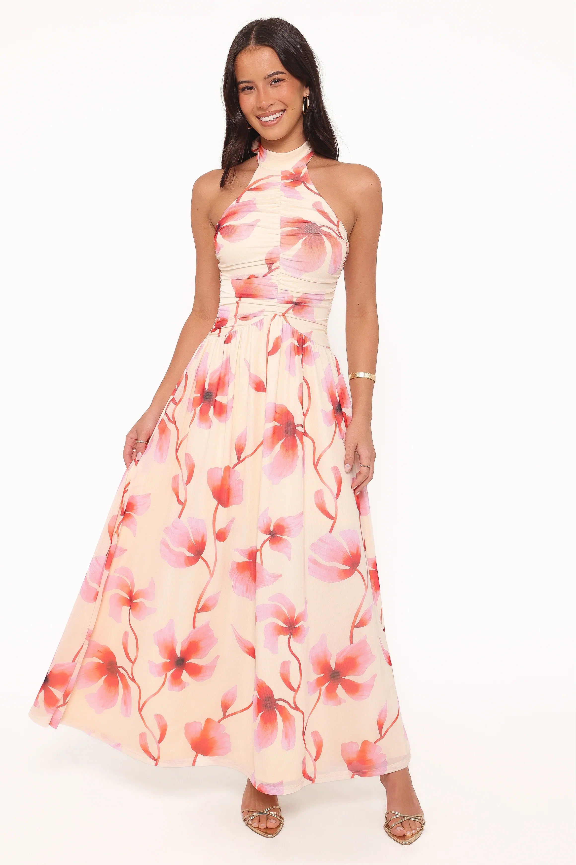 Kaira Halterneck Maxi Dress Pink Floral