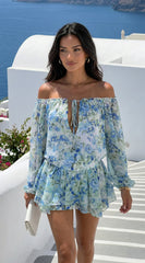 Cyrene Floral Off Shoulder Mini Dress Floral Green