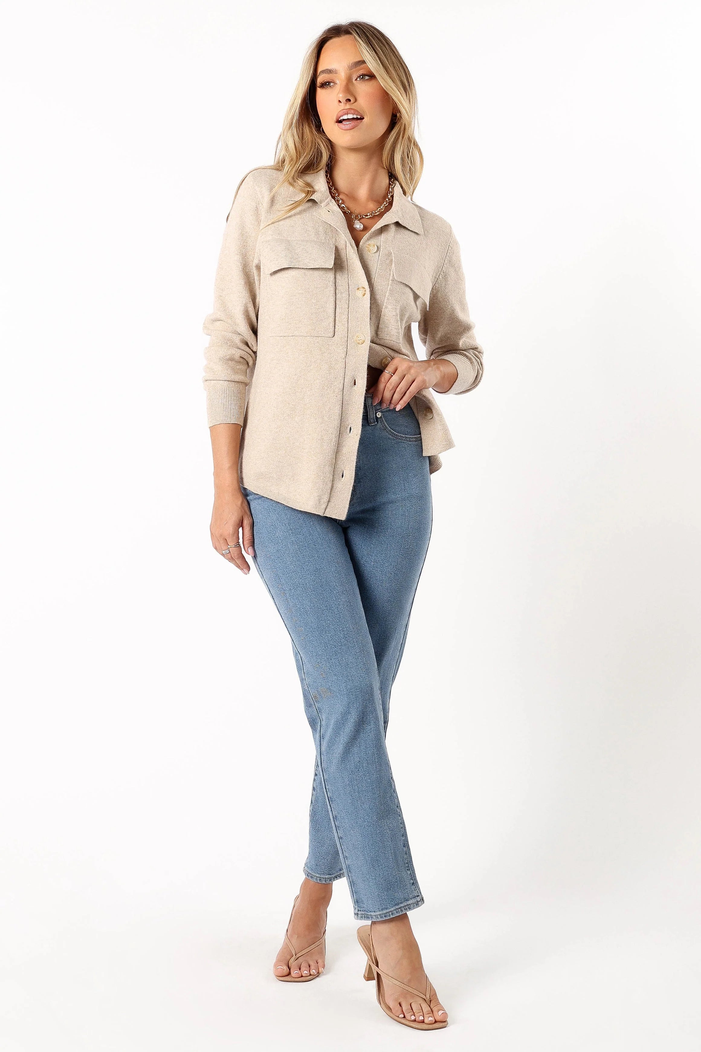 Hailee Long Sleeve Button Down Top Oatmeal
