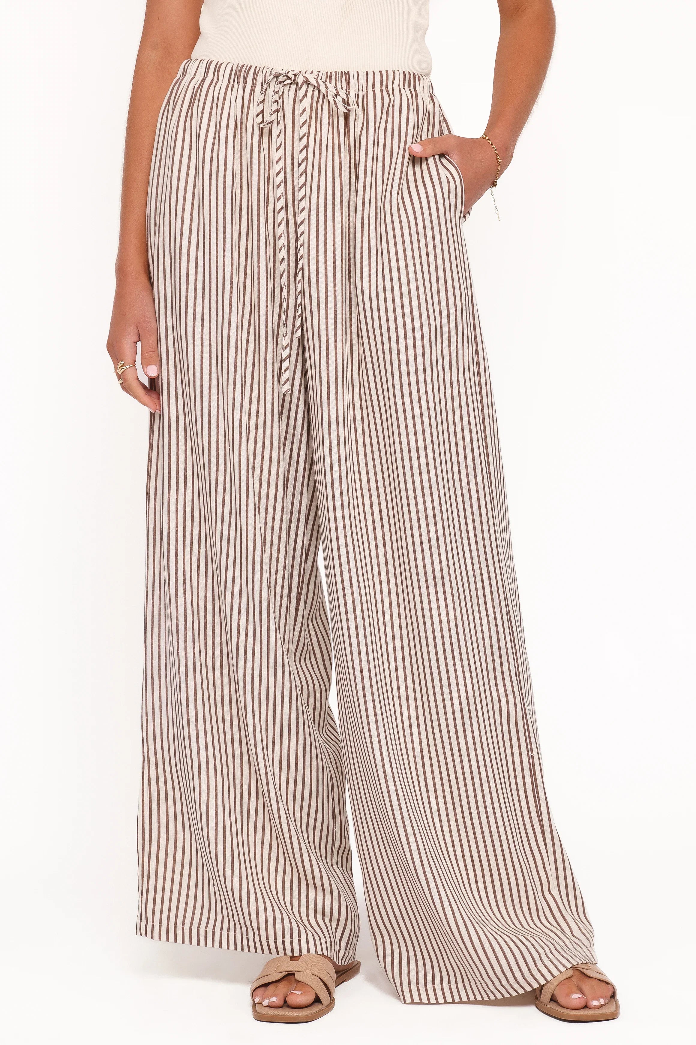 Elowen Wide Leg Pants Brown Stripe
