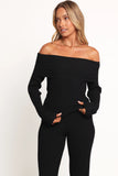 Gindie Ribbed Knit Off The Shoulder Pant Set Black
