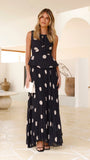 Cambree Peplum Top and Maxi Skirt Set Black Beige Polka Dot