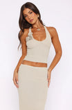 Magic Memory Knit Halter Top Champagne