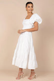 Annette Puff Sleeve Shirred Midi Dress White
