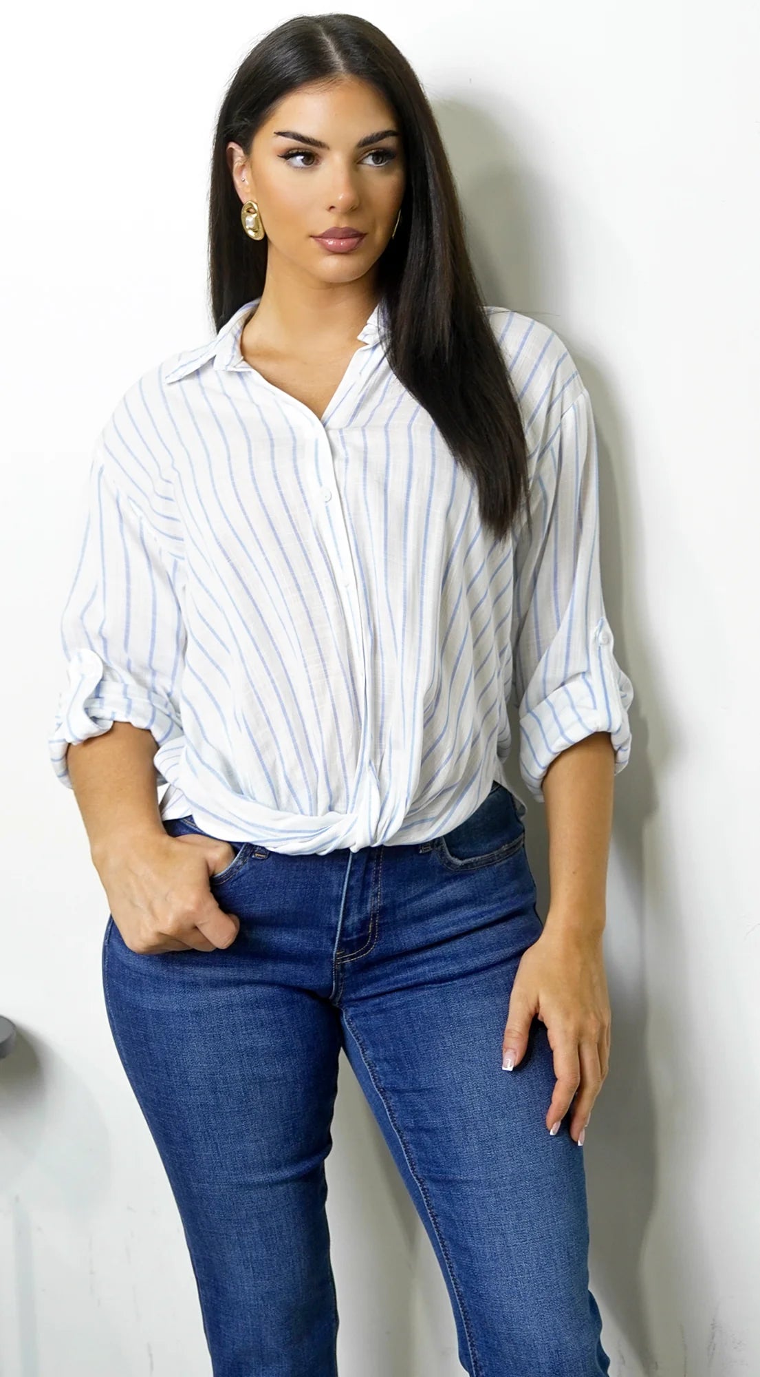 Drift Twist Stripe Shirt Chambray Blue
