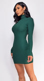 Faylinn Green Mock Neck Sweater Mini Dress