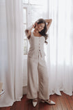 Greta Tailored Pant Set White Brown Marl