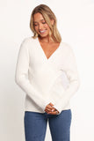 Hannon Ribbed Crossover Knit Sweater White